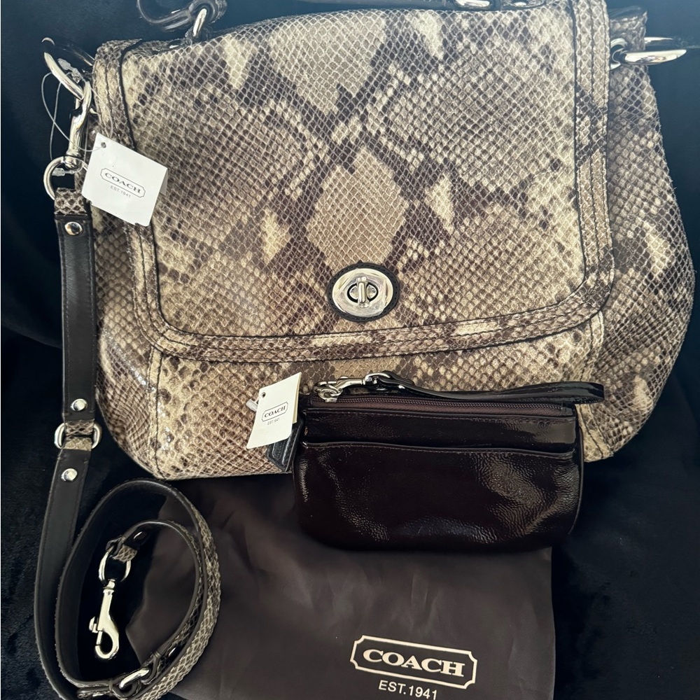 COACH NWT Python Flap Bag~Top Handle/Strap~Wristlet & Dust Bag~BACK TO SCHOOL!!!